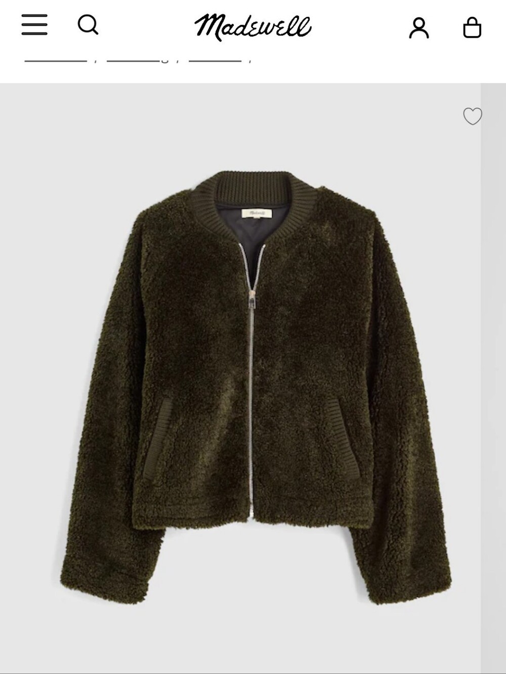 Madewell Olive Green Sherpa Bomber Jacket